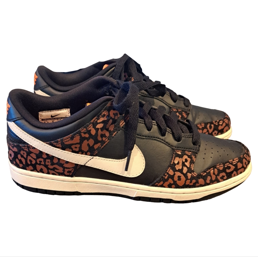 Nike Women's Black and Brown Leopard Print Dunk Low Sneakers